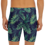 Dark Tropical Palm Leaf Pattern Print Men's Long Boxer Briefs