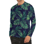 Dark Tropical Palm Leaf Pattern Print Men's Long Sleeve Rash Guard