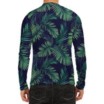 Dark Tropical Palm Leaf Pattern Print Men's Long Sleeve Rash Guard