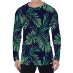 Dark Tropical Palm Leaf Pattern Print Men's Long Sleeve T-Shirt