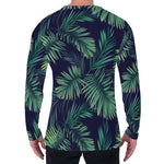 Dark Tropical Palm Leaf Pattern Print Men's Long Sleeve T-Shirt