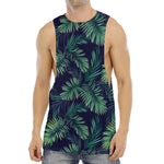 Dark Tropical Palm Leaf Pattern Print Men's Muscle Tank Top