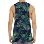 Dark Tropical Palm Leaf Pattern Print Men's Muscle Tank Top