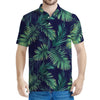 Dark Tropical Palm Leaf Pattern Print Men's Polo Shirt