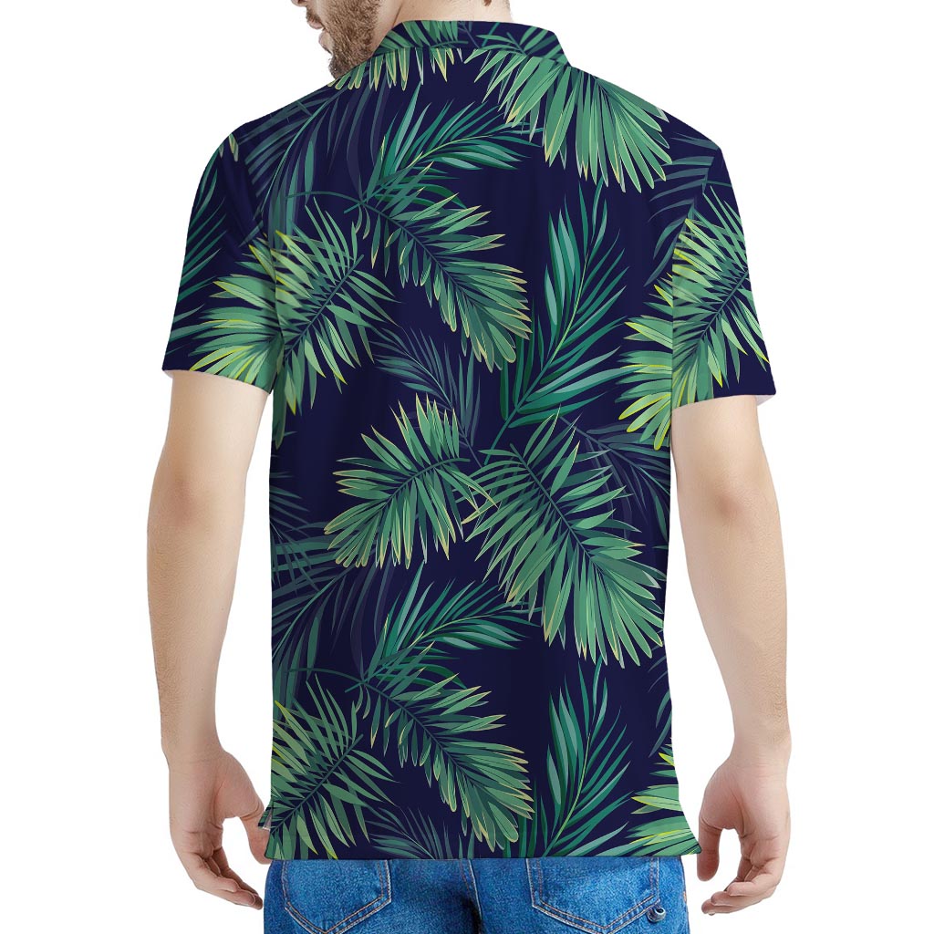 Dark Tropical Palm Leaf Pattern Print Men's Polo Shirt