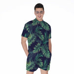 Dark Tropical Palm Leaf Pattern Print Men's Rompers