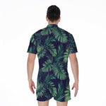 Dark Tropical Palm Leaf Pattern Print Men's Rompers