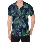 Dark Tropical Palm Leaf Pattern Print Men's Shirt