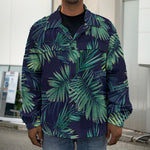 Dark Tropical Palm Leaf Pattern Print Men's Shirt Jacket