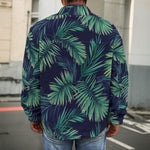 Dark Tropical Palm Leaf Pattern Print Men's Shirt Jacket