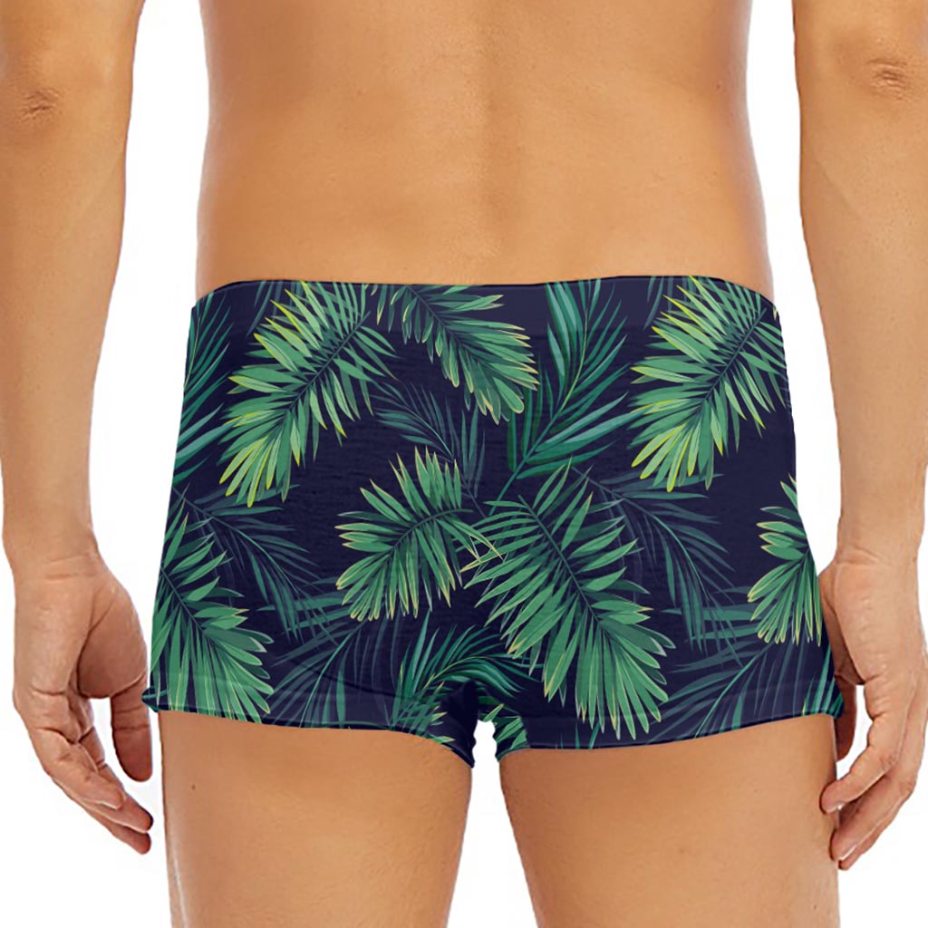 Dark Tropical Palm Leaf Pattern Print Men's Short Boxer Briefs