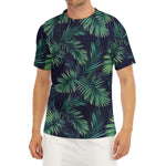 Dark Tropical Palm Leaf Pattern Print Men's Short Sleeve Rash Guard