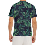 Dark Tropical Palm Leaf Pattern Print Men's Short Sleeve Rash Guard