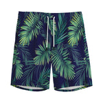 Dark Tropical Palm Leaf Pattern Print Men's Sports Shorts
