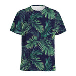 Dark Tropical Palm Leaf Pattern Print Men's Sports T-Shirt