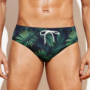 Dark Tropical Palm Leaf Pattern Print Men's Swim Briefs