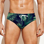 Dark Tropical Palm Leaf Pattern Print Men's Swim Briefs