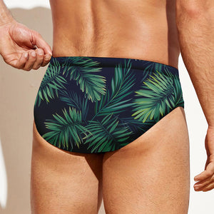 Dark Tropical Palm Leaf Pattern Print Men's Swim Briefs