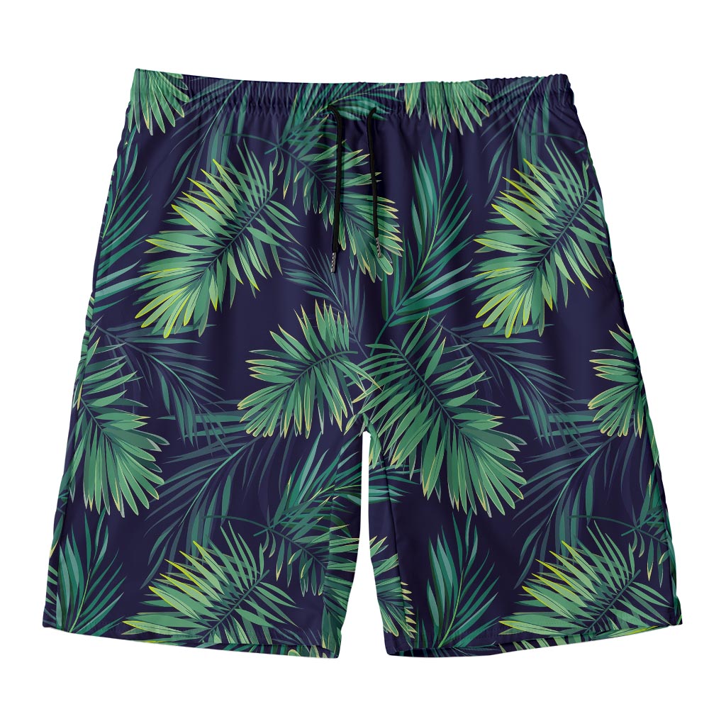 Dark Tropical Palm Leaf Pattern Print Men's Swim Trunks