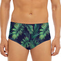 Dark Tropical Palm Leaf Pattern Print Men's Triangle Swim Briefs