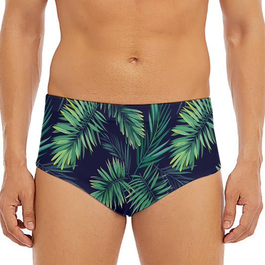 Dark Tropical Palm Leaf Pattern Print Men's Triangle Swim Briefs