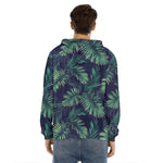 Dark Tropical Palm Leaf Pattern Print Men's Velvet Pullover Hoodie
