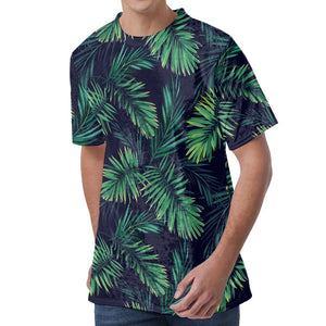 Dark Tropical Palm Leaf Pattern Print Men's Velvet T-Shirt