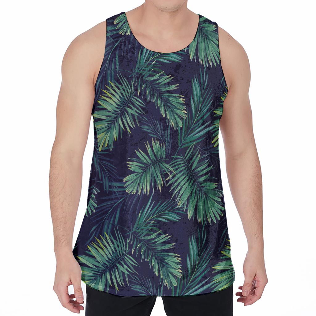 Dark Tropical Palm Leaf Pattern Print Men's Velvet Tank Top