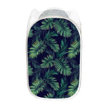 Dark Tropical Palm Leaf Pattern Print Mesh Laundry Hamper