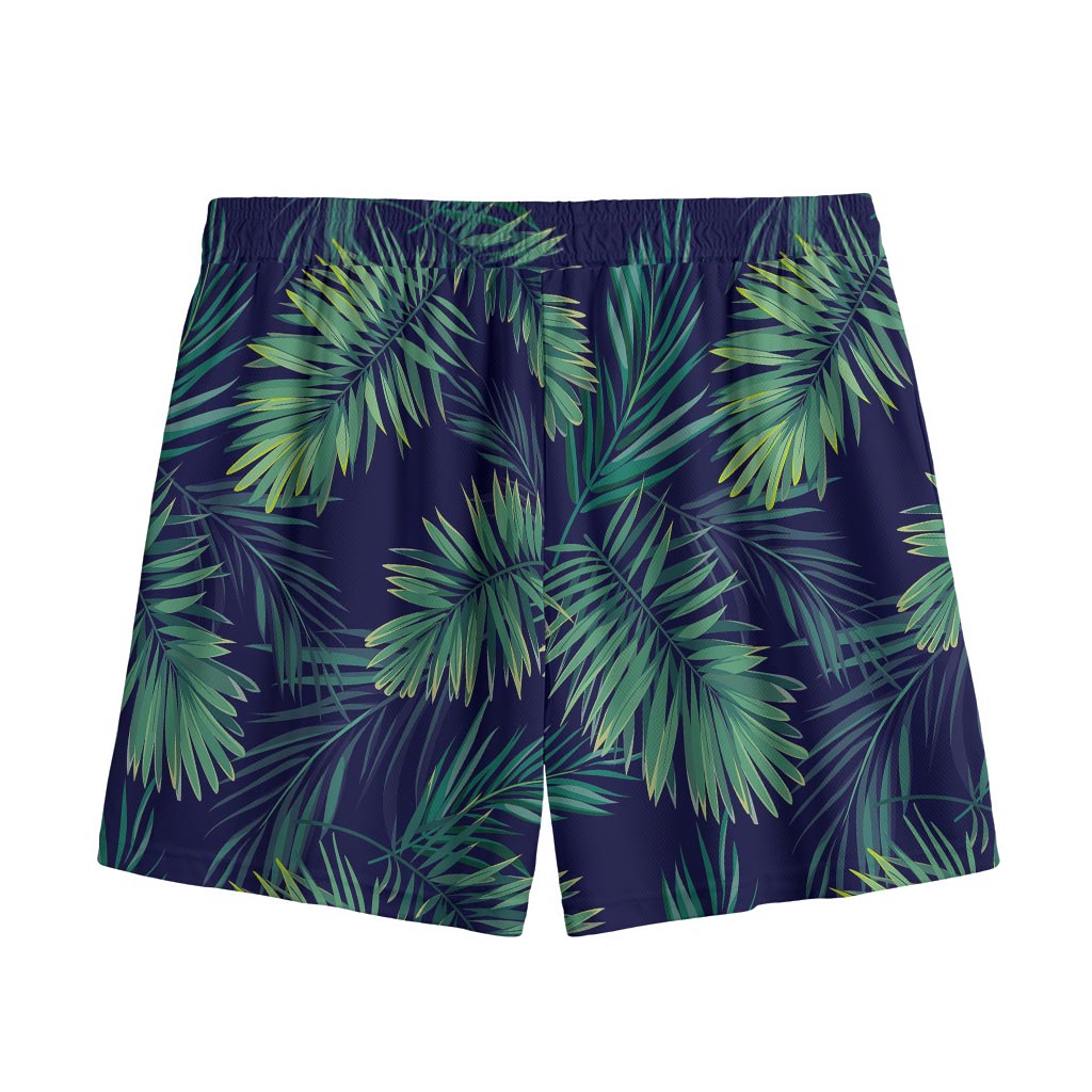 Dark Tropical Palm Leaf Pattern Print Mesh Shorts