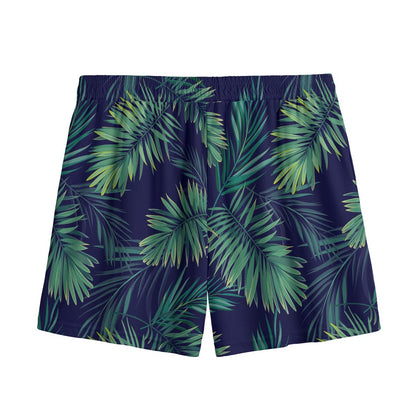 Dark Tropical Palm Leaf Pattern Print Mesh Shorts