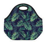 Dark Tropical Palm Leaf Pattern Print Neoprene Lunch Bag
