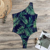 Dark Tropical Palm Leaf Pattern Print One Shoulder Bodysuit