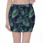 Dark Tropical Palm Leaf Pattern Print Pencil Mini Skirt
