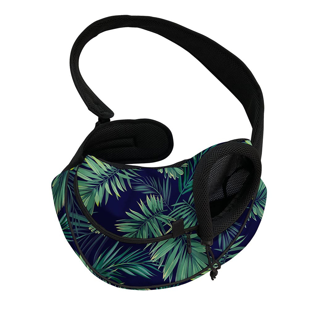 Dark Tropical Palm Leaf Pattern Print Pet Sling Carrier