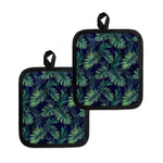Dark Tropical Palm Leaf Pattern Print Pot Holders