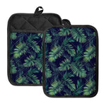 Dark Tropical Palm Leaf Pattern Print Pot Holders With Pocket