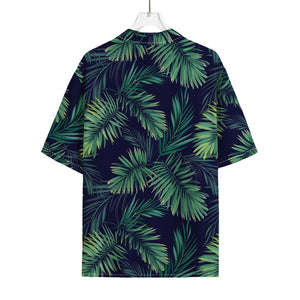 Dark Tropical Palm Leaf Pattern Print Rayon Hawaiian Shirt
