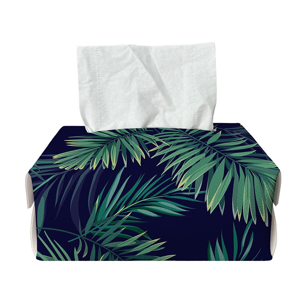 Dark Tropical Palm Leaf Pattern Print Rectangle Tissue Box Cover