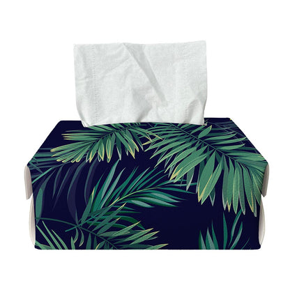 Dark Tropical Palm Leaf Pattern Print Rectangle Tissue Box Cover