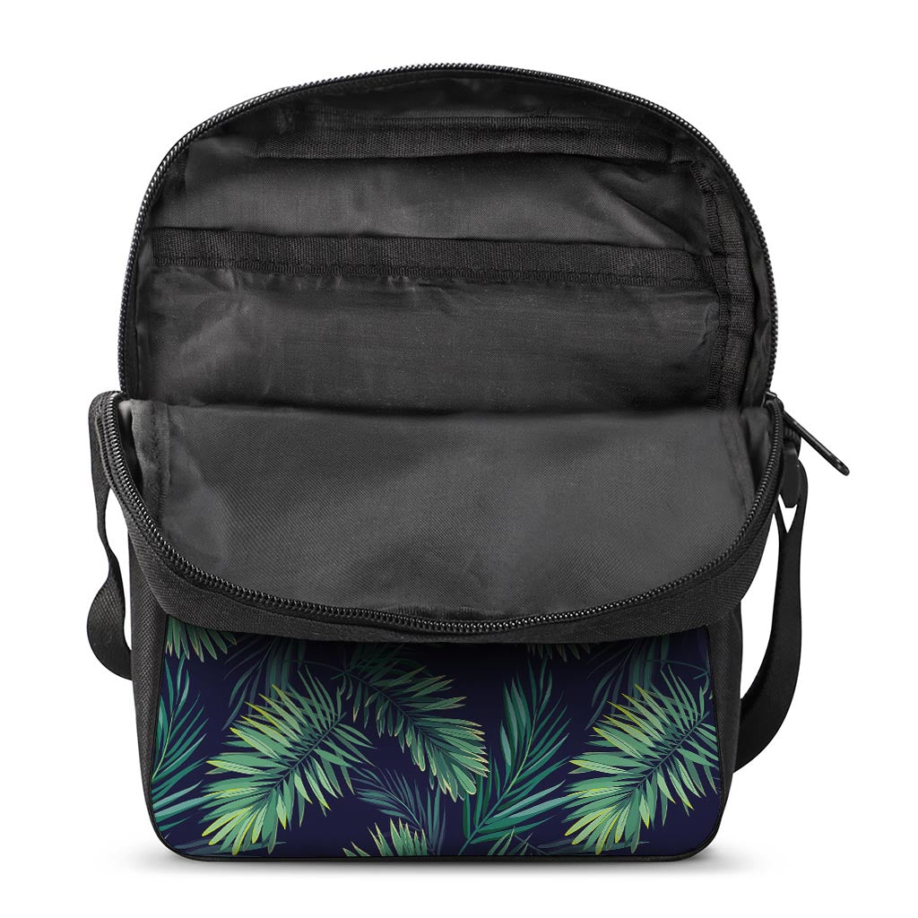 Dark Tropical Palm Leaf Pattern Print Rectangular Crossbody Bag