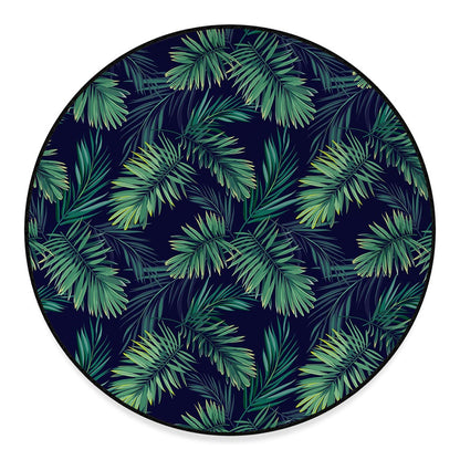 Dark Tropical Palm Leaf Pattern Print Round Floor Mat