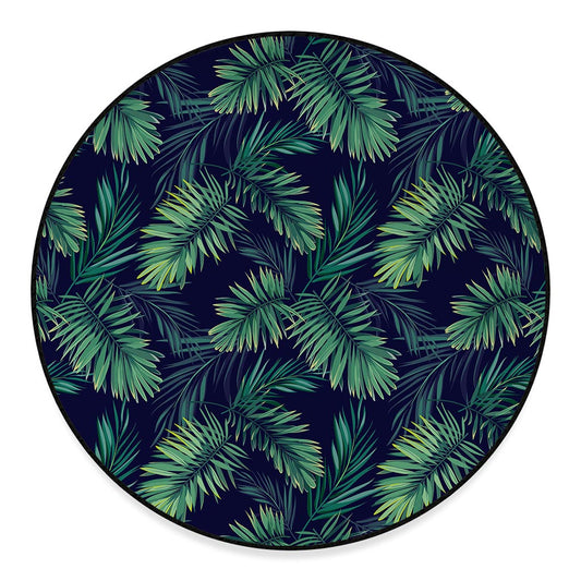 Dark Tropical Palm Leaf Pattern Print Round Floor Mat