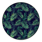 Dark Tropical Palm Leaf Pattern Print Round Floor Mat