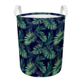 Dark Tropical Palm Leaf Pattern Print Round Laundry Basket