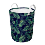 Dark Tropical Palm Leaf Pattern Print Round Laundry Basket
