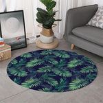 Dark Tropical Palm Leaf Pattern Print Round Rug