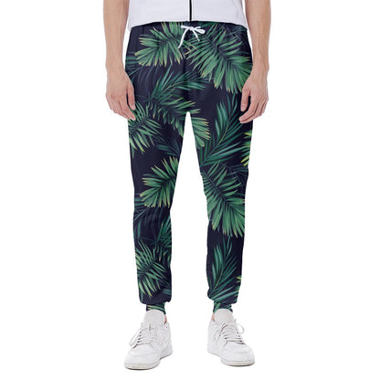 Dark Tropical Palm Leaf Pattern Print Scuba Joggers