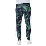 Dark Tropical Palm Leaf Pattern Print Scuba Joggers