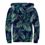 Dark Tropical Palm Leaf Pattern Print Sherpa Lined Zip Up Hoodie